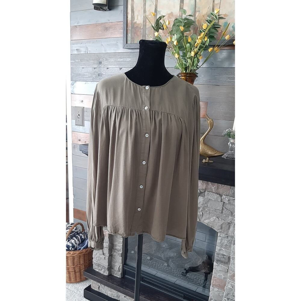 Zara Woman Olive Green Button Down Top Size L